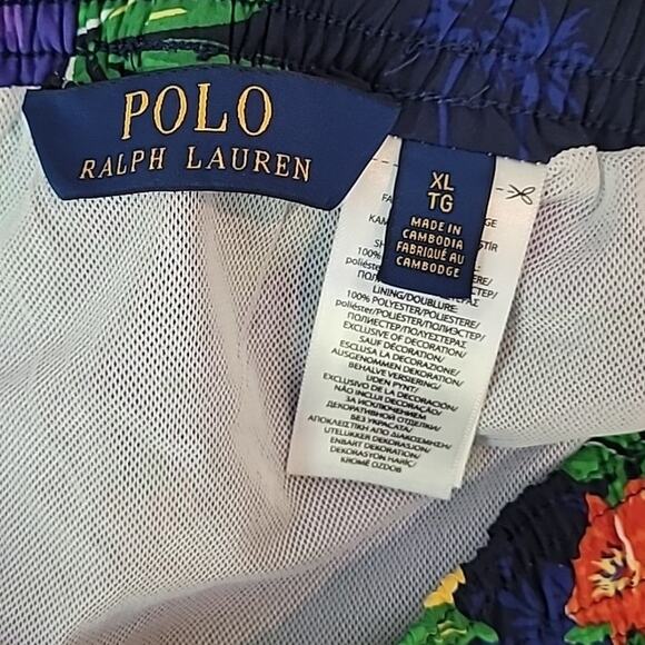Polo Ralph Lauren Swim Trunks XL Navy Floral Hawaiian Shorts 5" Inseam EUC - Picture 5 of 10